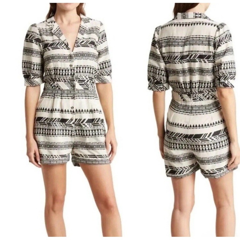 DRA Romper Womens Medium Aztec Festival Western Cotton Jacquard Black Pockets